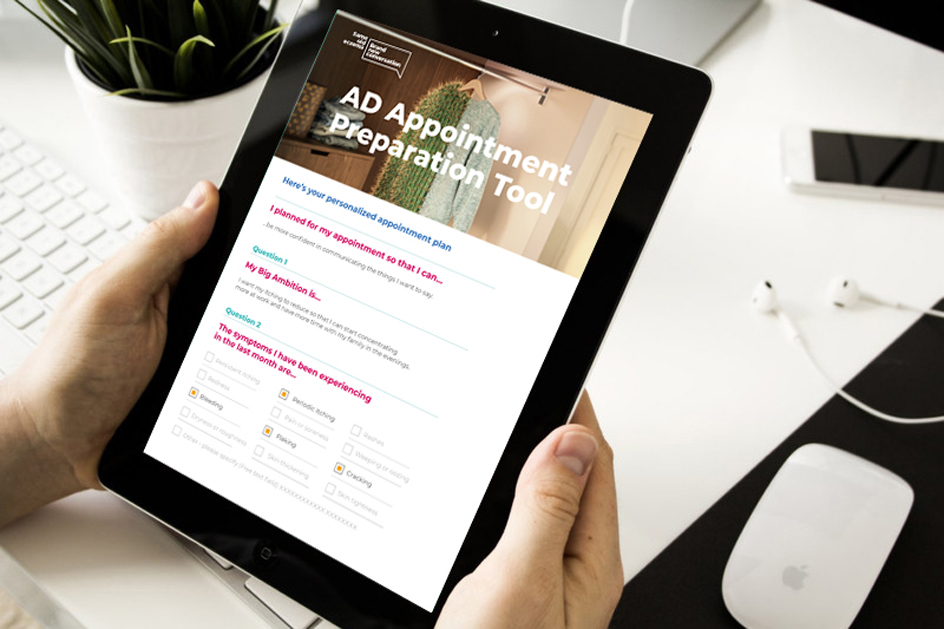 Atopic Dermatitis Impact Analyzer displayed on a tablet